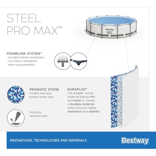 Bestway - Piscina Desmontable Tubular Bestway Steel Pro MAX 305x100 cm con Depuradora Cartucho 1.249 L/H con Escalera