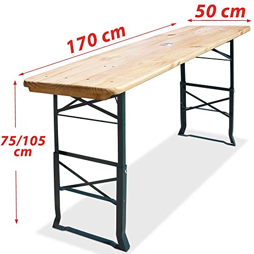 Deuba® Mesa Cervecera Plegable 170cm de Madera Altura Ajustable Catering Eventos Comedor Jardín Buffet