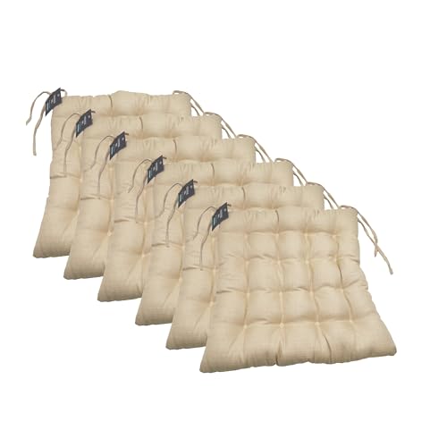 Meishida Pack de 6 Cojines para Sillas de Exterior e Interior Reversibles 40 x 40 x 7 cm, con Correas de Sujeción (Beige)