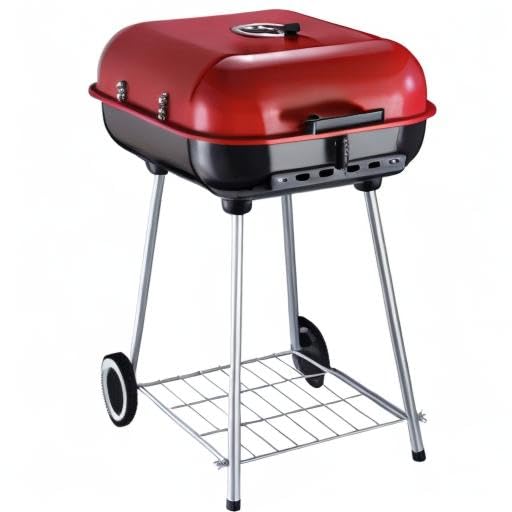 Outsunny Barbacoa de Carbón Picnic con Ruedas y Estante Parilla de Carbón Vegetal BBQ Jardín Exterior Ahumador Parilla Acampada 48x52,5x79,5 cm