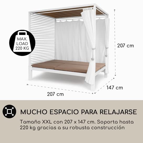 blumfeldt Cama Balinesa, Tumbona Doble Jardin Exterior Regulable y Respaldo Reclinable, Cama con Techo Solar, XL Sunbeds