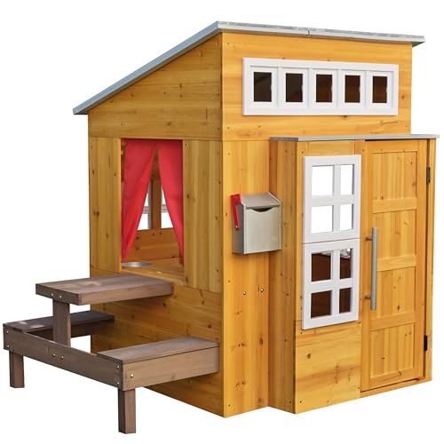 KidKraft Casita Infantil Moderna de Madera con Cocina de Juguete, Mesa y Banco para niños y niñas, casita de Juego para Exterior, jardín o Patio (00182)