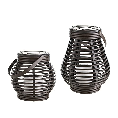 Gadgy Farolillos decorativos - 2 Piezas Forme Redondos y Lágrima para Exterior - Plástico Marmóreo Marrón - LED luz solar Jardín Patio