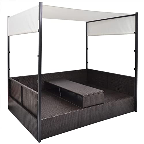 Deufre Tumbona Doble Tumbona Terraza Cama Jardín Sofa Exterior con Toldo Sofas Exterior Jardin Ratan Muebles de Jardín Conjunto Jardin con Cojines Lavables para Jardín Terraza Patio Marrón