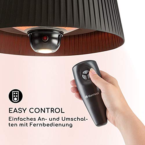 Blumfeldt Venice Heat - Calefactor halógeno infrarrojos, Basado en Carbono, ComfortHeat, Estufa eléctrica, para Exteriores, Mando a Distancia, Posibilidad de colgarlo, 800/1000/1800 W, Negro