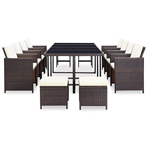 Deufre Conjunto Muebles de Jardín Comedor Jardin de Ratán 13 Piezas Sofa Jardin Exterior Muebles Jardin Exterior Conjunto Jardin para Jardín Terraza Patio Marrón