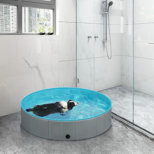 EUGAD Piscina para Perros Portátil Piscina para Mascotas Gatos Bañera Plegable para Perros Grande Antideslizante con PVC Natación Piscina para Mascotas Gris Claro 160x30cm