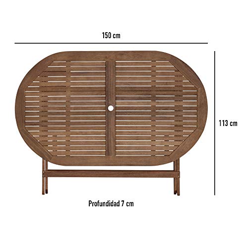 AKTIVE 61002 - Conjunto mesa y sillas de madera para jardín y terraza, incluye mesa plegable 150 x 89 x 74 cm y 6 sillas de madera con cojín
