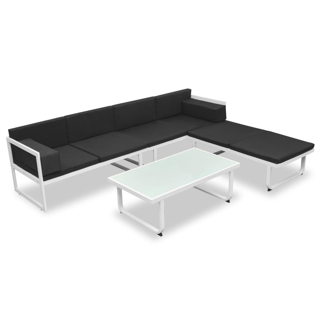 vidaXL Set Muebles Jardín 13 Pzas Aluminio Negro Blanco Sofá Mesa de Exterior