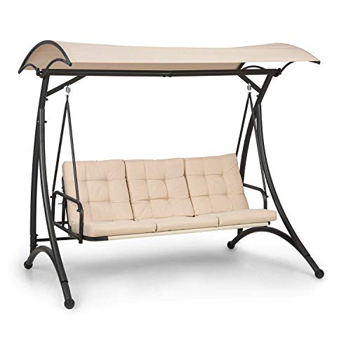 blumfeldt Marbella - Columpio balancín Hollywood, 3 plazas, Estructura Acero Revestido en Polvo, Cojines 8 cm Grosor, Fundas poliéster, Toldo arqueado, Protección UV, Respaldo reclinable, Crema