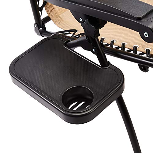 Amazon Basics sillas con gravedad cero y mesa auxiliar, para Oficina, Plegable, Soporte de cabeza, Reclinable, Acero aleado, Paquete de 2, Beige