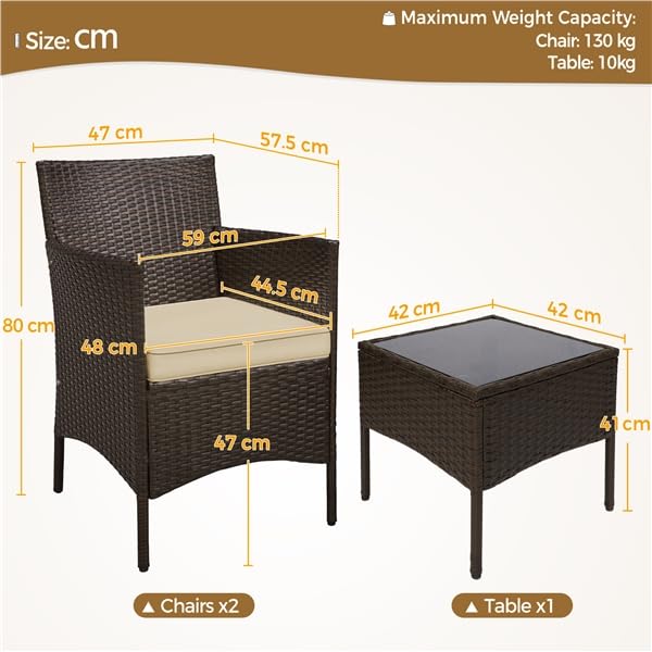 Yaheetech Conjunto de Muebles de Jardín Exterior Juego de Sillas y Mesa Terraza con Cojines Sillas de Ratán PE para Balcon