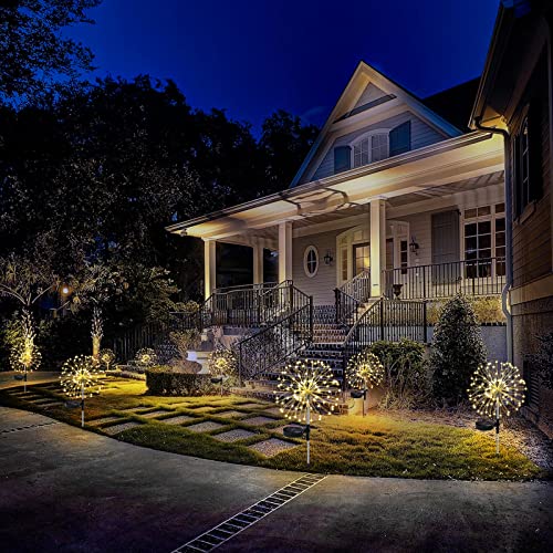 Honche 2 Pack Luces de jardín al aire libre Luz de fuegos artificiales solares Bengalas LED Lámpara blanca cálida para fiesta Boda Jardín Camino Navidad Parque Decoración (warm white)