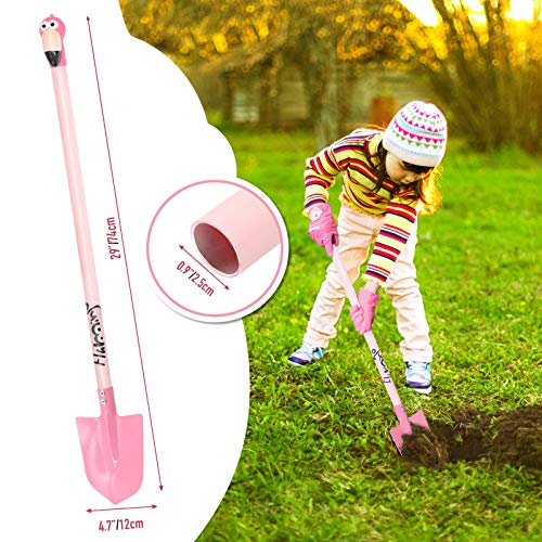 Hortem Las herramientas de jardinería para niños incluyen herramientas largas de metal con cabeza 3D de flamenco, pala, guante de jardín para niños, regalos de jardinería de Halloween para niños