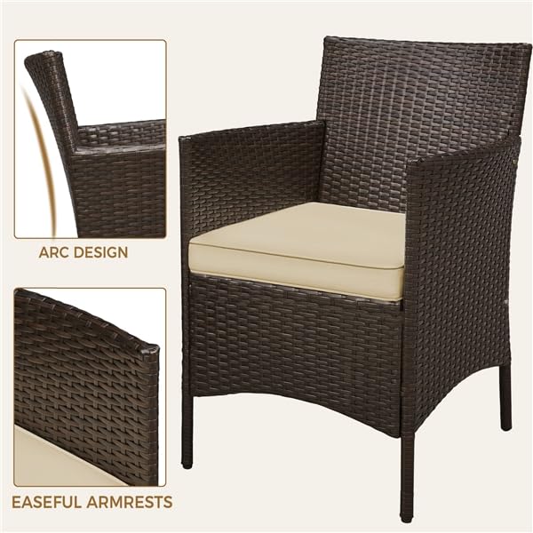 Yaheetech Conjunto de Muebles de Jardín Exterior Juego de Sillas y Mesa Terraza con Cojines Sillas de Ratán PE para Balcon