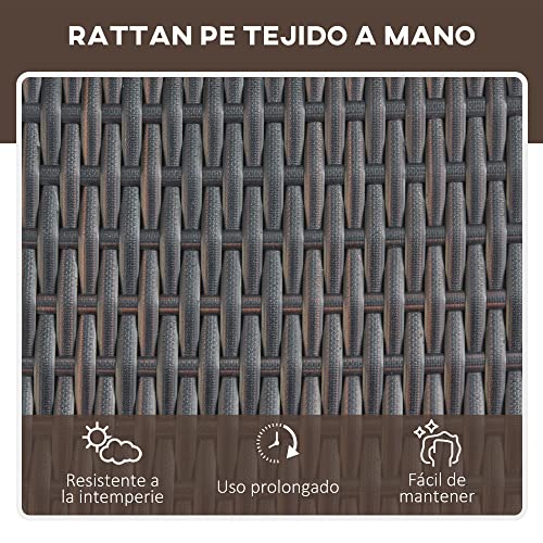 Outsunny Conjunto de 2 Tumbonas de Jardín con Cojines Acolchados Ratán con Mesa Auxiliar para Piscina o Terraza Carga 160 kg 195x60x86 cm Acero Marrón