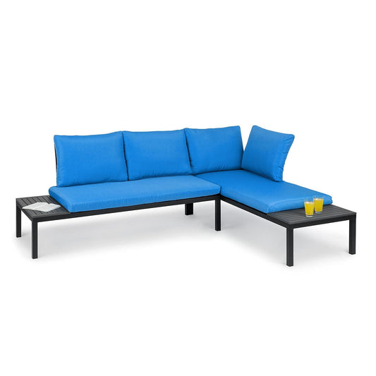 blumfeldt Cartagena Lounger - Bancos de jardín, Set: 2 biplazas + Mesa, 2 Cojines, 4 Cojines, Modular, Mobiliario de 4 a 6 Personas, sillón para 2 Personas, Acero, Poliéster, Azul