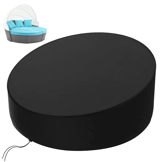 KEKAFU Funda Cama Exterior, 420D Funda Sofa Cama Exterior Impermeable, Funda Cama Jardin Redonda con Hebilla a Prueba de Viento, Resistente UV - Negro (190 * 90-50cm)