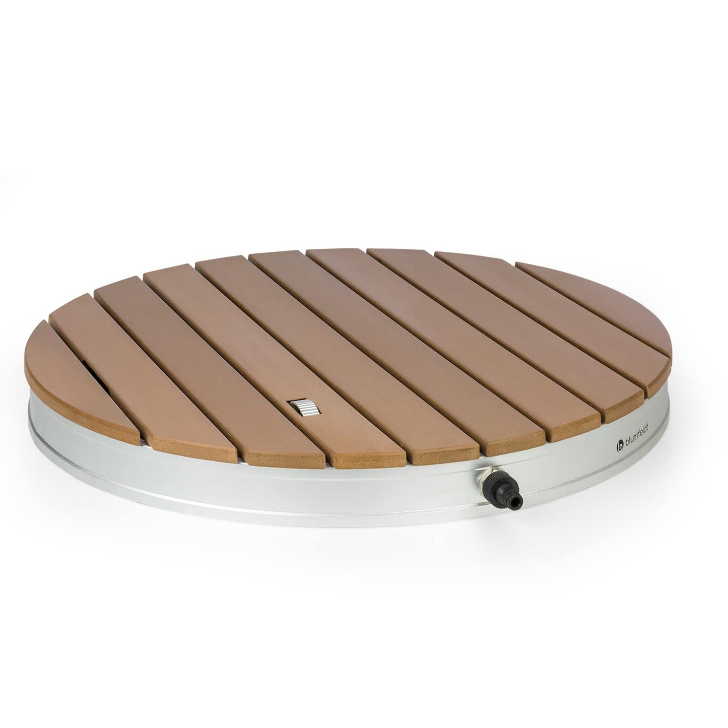 Blumfeldt Garden Shower Sumatra Breeze Round SL - ducha de jardín ducha exterior piso de ducha ducha exterior ducha de sauna, Altura ajustable hasta 4 m, Material: Aluminio / WPC, Ø 70 cm, marrón