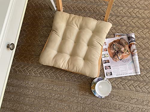 Meishida Pack de 6 Cojines para Sillas de Exterior e Interior Reversibles 40 x 40 x 7 cm, con Correas de Sujeción (Beige)