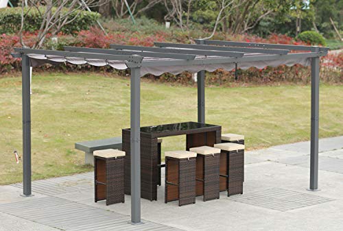 [Actualizado] Angel Living Pérgola de Aluminio con Techo Retráctil, Pabellón con Diseño Elegante, Cenador con Tela de Poliéster Resistente al Agua y a UV, Uso para el Exterior (3 x 4, Gris)