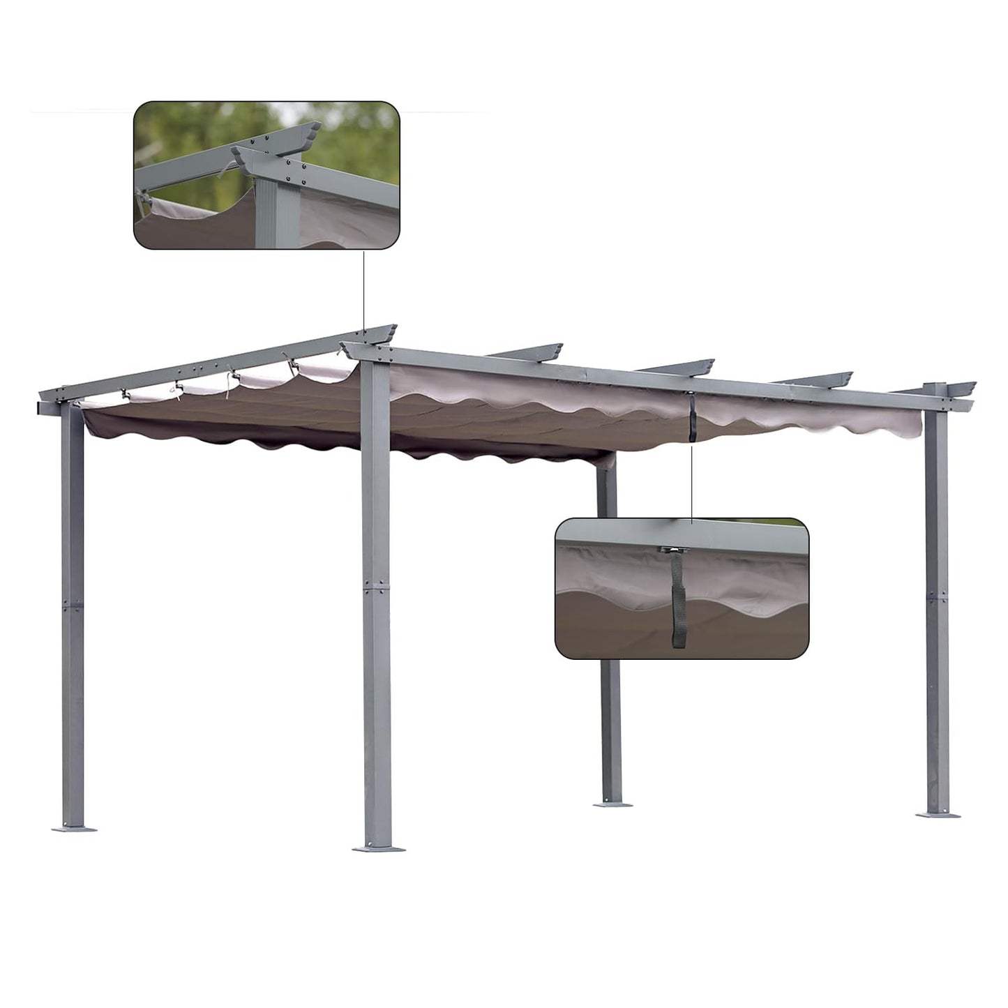 [Actualizado] Angel Living Pérgola de Aluminio con Techo Retráctil, Pabellón con Diseño Elegante, Cenador con Tela de Poliéster Resistente al Agua y a UV, Uso para el Exterior (3 x 4, Gris)