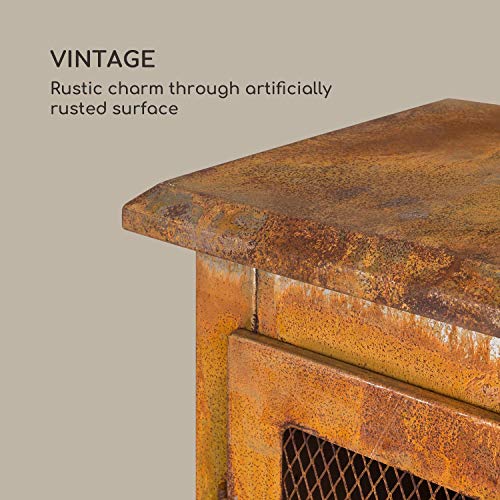 blumfeldt Flame Locker Chimenea de Exteriores - Horno de terraza, Rústico: Aspecto Oxidado, Brasero de 58 x30 cm, Depósito de Cenizas, FireView, Estructura de Acero sólida, Marrón Oscuro