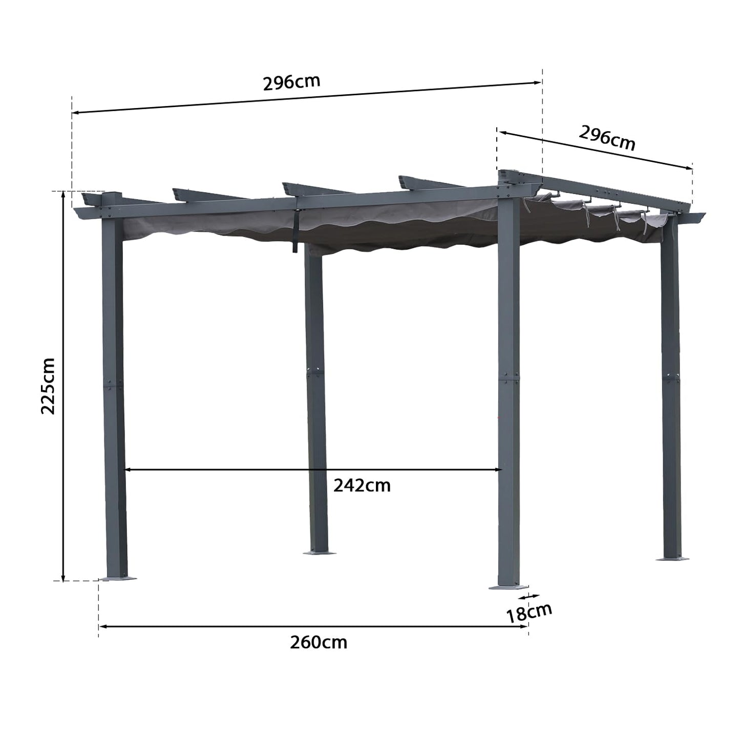 [Actualizado] Angel Living Pérgola de Aluminio con Techo Retráctil, Pabellón con Diseño Elegante, Cenador con Tela de Poliéster Resistente al Agua y a UV, Uso para el Exterior (3 x 3, Gris)