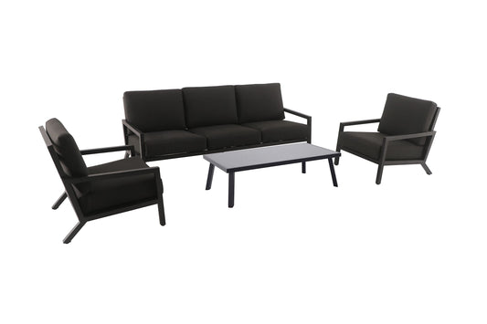Tarrington House Sofa Set Numundo, aluminio/poliéster/vidrio, cojines incluidos, tablero con apariencia de piedra, negro, 4 piezas