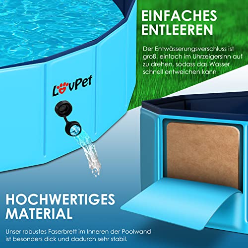 Lovpet® Piscina Plegable para Perros Grandes y pequeños, Incluye Juguete para Perros, Piscinas Plegables para niños y Perros, bañera para Perros, Azul Claro/Azul Marino (L) 120 cm Ø