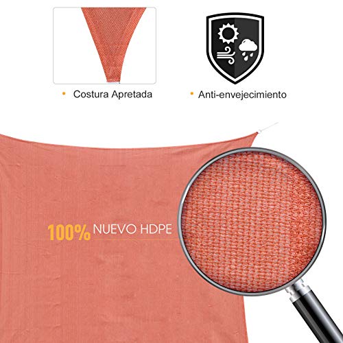 Toldo Vela 3x3x3m Triangulo Color Rojo Sombrilla Parasol Terraza Jardin Camping