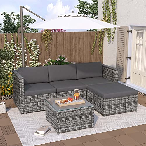 KecDuey Conjunto de Muebles de Jardin Muebles Lounge de jardín, sofá esquinero, Juego de sofás con Cojines de Asiento y Respaldo (Gris)
