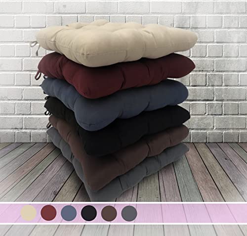 Meishida Pack de 6 Cojines para Sillas de Exterior e Interior Reversibles 40 x 40 x 7 cm, con Correas de Sujeción (Beige)