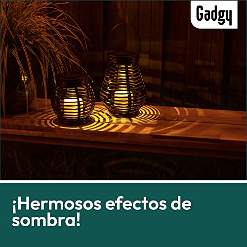 Gadgy Farolillos decorativos - 2 Piezas Forme Redondos y Lágrima para Exterior - Plástico Marmóreo Marrón - LED luz solar Jardín Patio