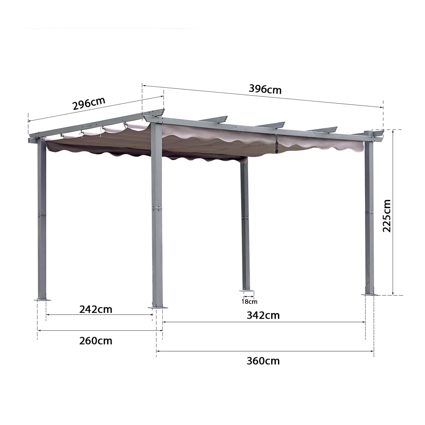 [Actualizado] Angel Living Pérgola de Aluminio con Techo Retráctil, Pabellón con Diseño Elegante, Cenador con Tela de Poliéster Resistente al Agua y a UV, Uso para el Exterior (3 x 4, Gris)