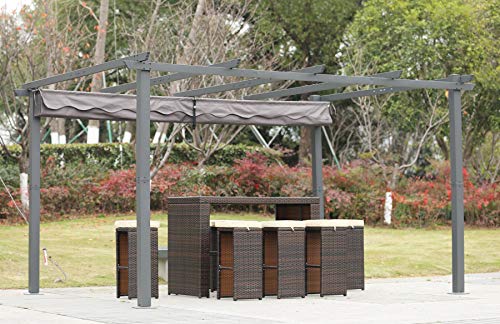 [Actualizado] Angel Living Pérgola de Aluminio con Techo Retráctil, Pabellón con Diseño Elegante, Cenador con Tela de Poliéster Resistente al Agua y a UV, Uso para el Exterior (3 x 4, Gris)