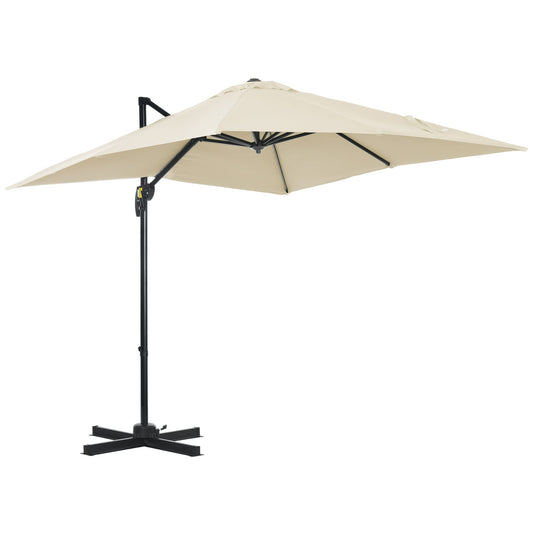 Outsunny Sombrilla de Jardín de Aluminio 245x245x245 cm Parasol Excéntrico con Manivela Giratorio 360° Inclinación de 5 Niveles Tela Desmontable Crema