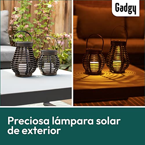 Gadgy Farolillos decorativos - 2 Piezas Forme Redondos y Lágrima para Exterior - Plástico Marmóreo Marrón - LED luz solar Jardín Patio