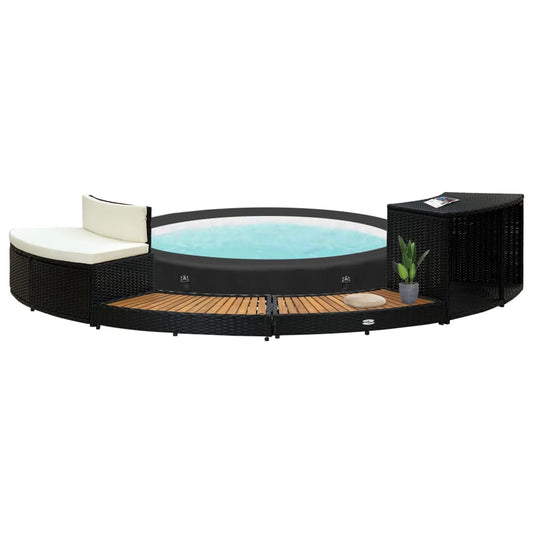 Mogou Borde de bañera de hidromasaje, Yacuzzi Exterior Hinchable Piezas De Recambi, Borde para Bañera De Hidromasaje SPA, ratán PE Madera de Acacia Negro