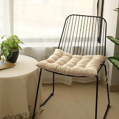 Meishida Pack de 6 Cojines para Sillas de Exterior e Interior Reversibles 40 x 40 x 7 cm, con Correas de Sujeción (Beige)