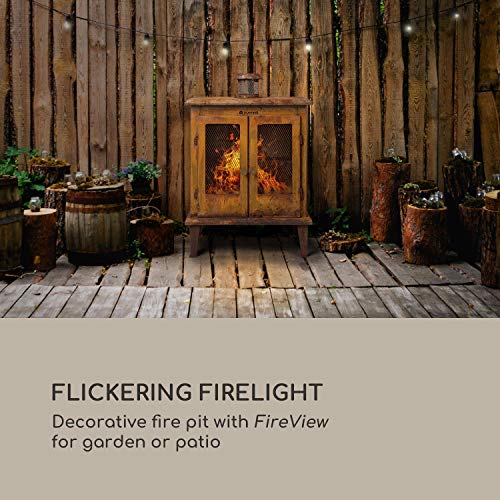 blumfeldt Flame Locker Chimenea de Exteriores - Horno de terraza, Rústico: Aspecto Oxidado, Brasero de 58 x30 cm, Depósito de Cenizas, FireView, Estructura de Acero sólida, Marrón Oscuro