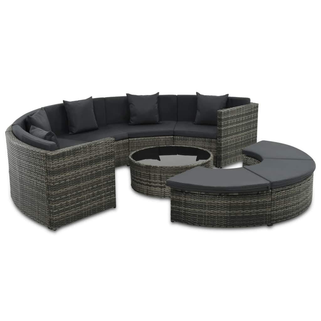 Tidyard Conjunto Semicircular Muebles de Jardín de Ratán 25 Piezas Sofa Jardin Exterior Conjunto Jardin Ratan,Combinable de Diferentes Formas,Cojines Extraíbles,Ratán Sintético Gris y Gris Oscuro