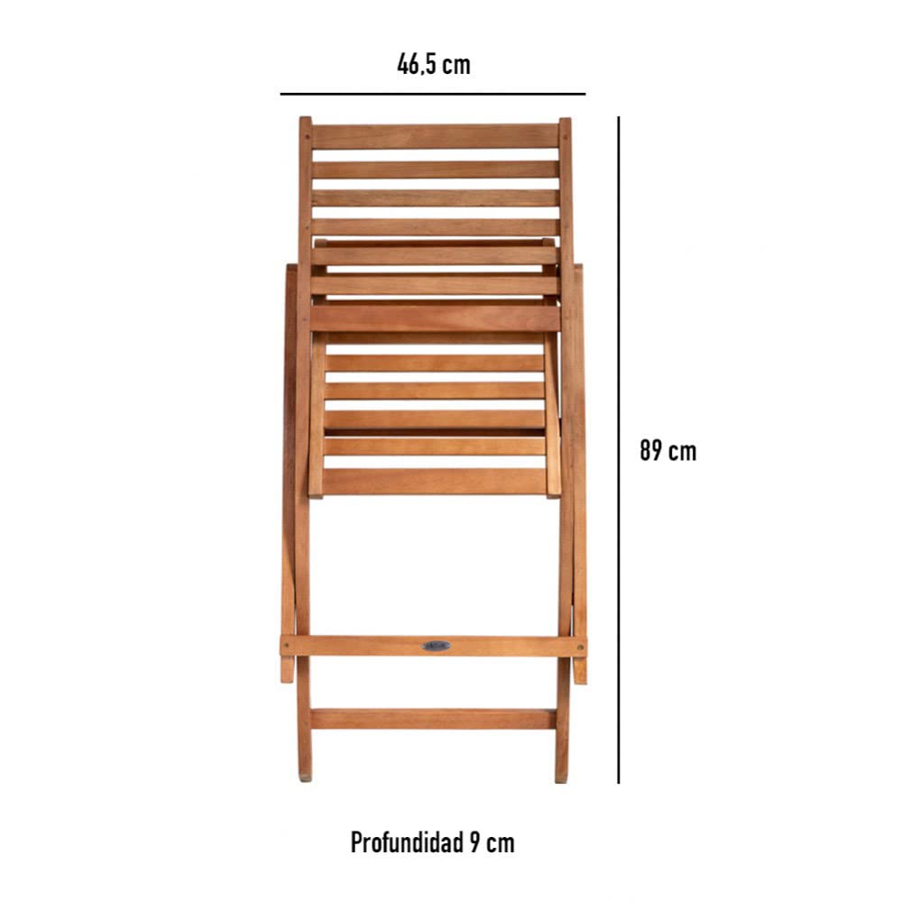 AKTIVE 61002 - Conjunto mesa y sillas de madera para jardín y terraza, incluye mesa plegable 150 x 89 x 74 cm y 6 sillas de madera con cojín