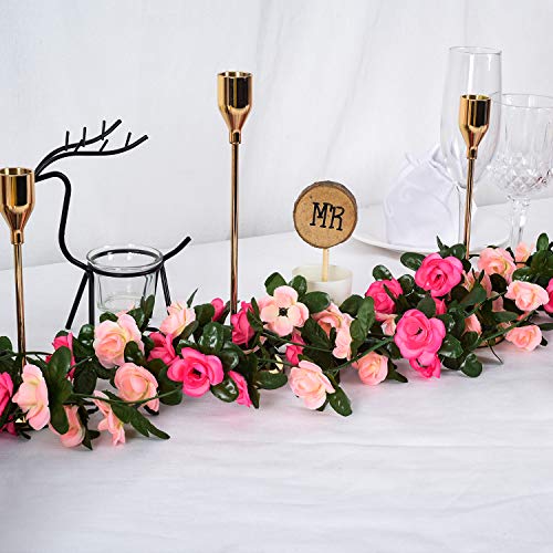 YQing 4 Piezas Artificiales Rosas Flores Guirnalda, 250cm Rosas Falsas Artificial Flor Rosa Vid Planta con Hojas de Hiedra Verde para la decoración del jardín del Banquete de Boda (Rosado)