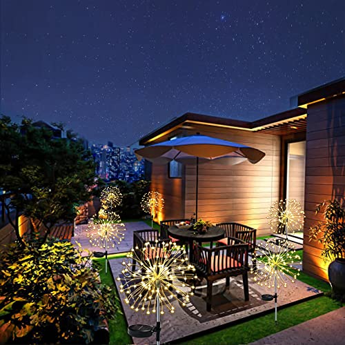 Honche 2 Pack Luces de jardín al aire libre Luz de fuegos artificiales solares Bengalas LED Lámpara blanca cálida para fiesta Boda Jardín Camino Navidad Parque Decoración (warm white)
