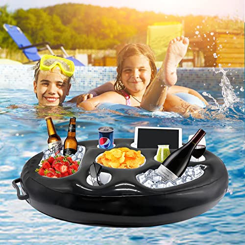 AMOBON Hinchables Posavasos Piscina, 8 Agujeros Flotador Bar Piscina, Soporte para Vasos de Bebidas Accesorios Adultos para Piscina Fiesta Playa (Black)