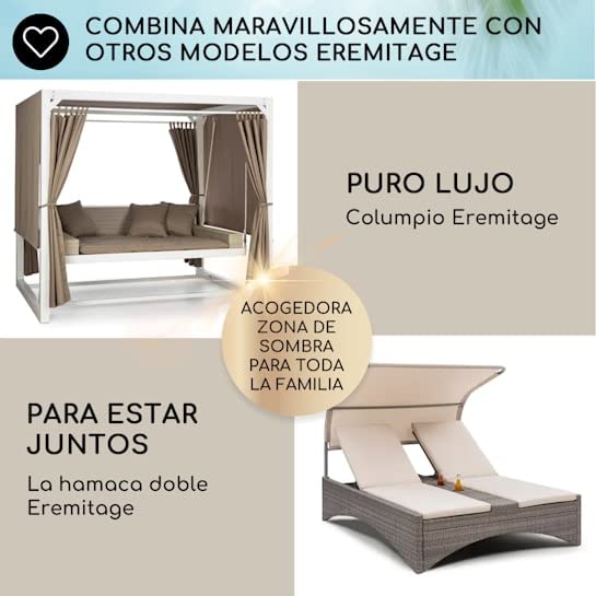 blumfeldt Cama Balinesa, Tumbona Doble Jardin Exterior Regulable y Respaldo Reclinable, Cama con Techo Solar, XL Sunbeds