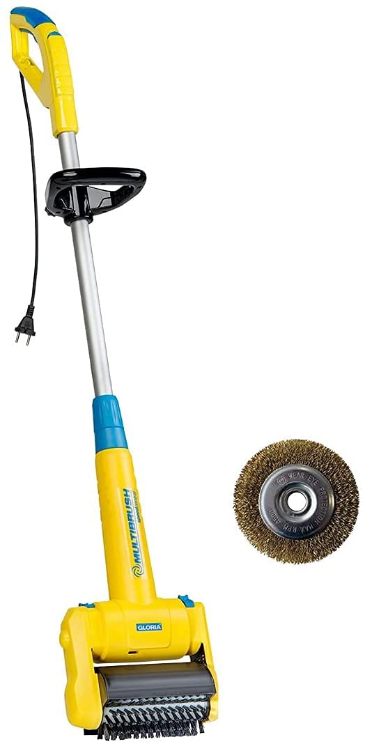 Gloria MultiBrush speedcontrol - Cepillo eléctrico multifuncional para jardín: limpieza de juntas, madera, piedra, eliminación de musgo y hierba, recortadora, escarificadora, incluye 2 accesorios