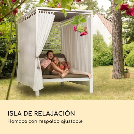 blumfeldt Cama Balinesa, Tumbona Doble Jardin Exterior Regulable y Respaldo Reclinable, Cama con Techo Solar, XL Sunbeds