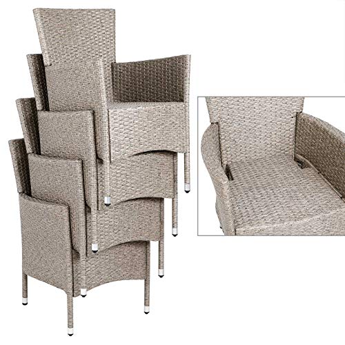 Deuba Conjunto de Poliratán 4+1 Mesa 90x90cm 4 Sillas Apilables Cojines Lavables Muebles de Jardín